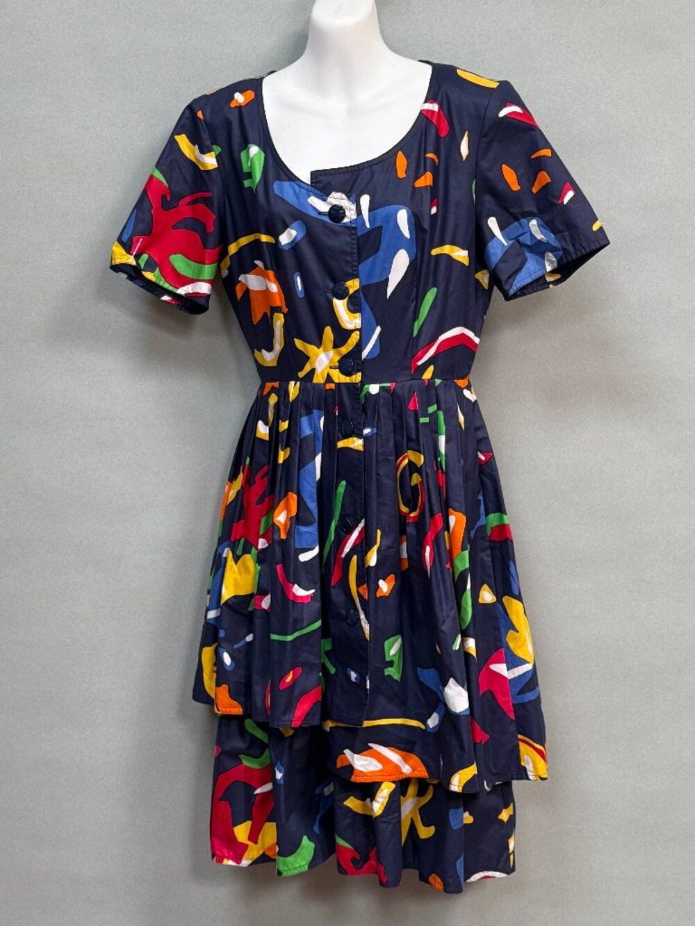 Vintage 80s Guy Laroche Abstract Print Petal Tiered Dress - Womens 8/10 EU 38